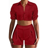 USMIXI odijelo postavljaju ženske odjeće casual sportskim majicama spuštena majica kratkih rukava i kratke hlače visokih struka postavljaju dva vitka za vježbanje