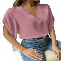 Dusty ružičasti casual obični vrhovi V izrez ženske bluze