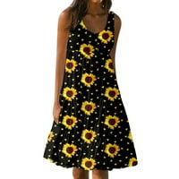 Ženske haljine bez rukava bez rukava ležerna za sunčanje ljetna okrugla izrez haljina žuta 4xl
