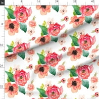 Tkanina od kašike - shabby chic, cvjetni, bijeli ružičasti zeleni, veliki, boho, cvijeće, tiskano na