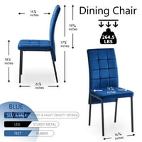 JS tamno plava baršunasta visoka leđa nordijska blagovaonica moderna tkanina stolica sa crnim nogama, set od 2