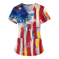 Patriotski vrhovi za ženska majica V-izrez Modni vrhovi džepni bluza vrhovi kratkih rukava Dan nezavisnosti