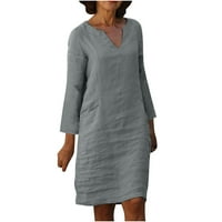 WAVSUF Ljetne haljine za žensko čišćenje pamučnog posteljina podesiva kruta labava gumb s dugim rukavima
