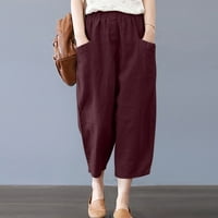 Lilgiuy modne žene ljetne casual labavo pamučne i posteljine džepove čvrste pantalone hlače vina zimska