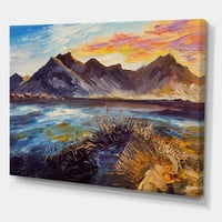 Art DesimanArt Pink zalazak sunca nad planinama pored mora nautički i obalni platneni zidni umjetnički