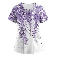 Pruža za radnu odjeću Žene Ležerne prilike za prevelike dve džepne rublje V recl Graphic Plus Veličina haljina vrhova Ženska bluza Purple 2xl