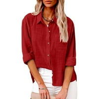 Žene pune boje dolje majice V izrez labava bluza Longt rukav casual radne tunike vrhovi sa džepom hot8sl4486973