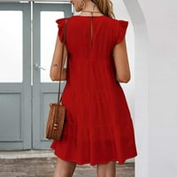 Ljetne haljine za ženska posada vrata modne čvrste mini a-line kratkih rukava crvena XL