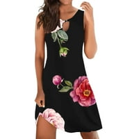 Ženska cvjetna print za žene bez rukava ljeta Ležerska haljina Crna L