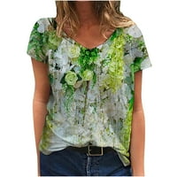 Gathrrgyp ženski vrhovi i bluze, ljetni klirens, modna žena V-izrez rukava majica s majicom cvjetni