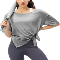 HAITE HONGE SCOOP CATHTED TEE Quick Suwe Pogledajte kroz bluzu Yoga Split Skraćeno vježbanje kratkih