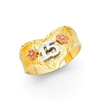14k žuti bijeli ružini zlatni Gold Gold VAK-u Quinceanera Flower Ring Fancy Tri Boja, veličina 7