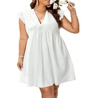 Ženska slatka obična Smock V izrez bijela haljina plus veličina 2xl