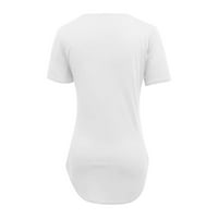 Huaai ženski vrhovi modni V-izrez kratki rukovi čiste boje casual labave majice Top bijele s