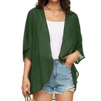 Cleariance Ženska otvorena prednja solidna rukava kimono tanka kardigan labav šifon pokrov povremenog bluza Green XL