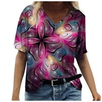 Cvjetni tisak ljetnih vrhova za žene V izrez kratkih rukava majice za žene Dressy Casual Havajska majica