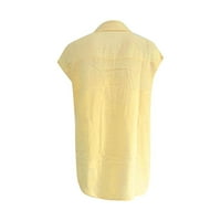 Ženske vrhove Henley Loose dugme-down Solid Boja ženska majica kratki rukav ljetni žuti l