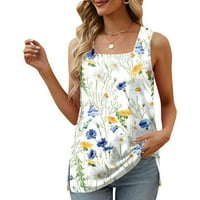 GDFUN ženska modna casual kvadratni vrat vintage cvjetni print majica bez rukava s kratkim majicama