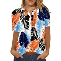 Ženski vrhovi grafički print kratkih rukava Bluza Labavi ženski ljetni Henley majice Multicolor 3xl