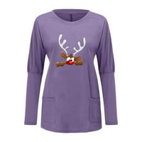 Binmer Woght s dugim rukavima Božićni jelen V-izrez Tie-Dye džepovi dugih rukava Gradient The bluza