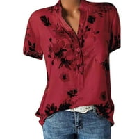 Ženska modna casual tiska V-izrez Labavi kratki rukav V-izrez V-izrez TOP bluza pulover m