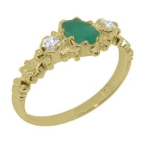 Britanska napravljena 9k žuto zlato prirodno smaragdno i kubnim cirkonijskim ženskim godišnjim prstenom