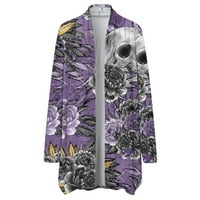 Tking Fashion ženska modna casual Halloween Print Srednje dužine Kardni kaput od jakne - XL