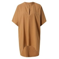 Majice Labakihah za žene Žene Modni ljetni casual labavi V-izrez kratki rukav čvrsti vrhovi bluza Khaki