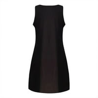 Crne haljine za žene, modni bez rukava izdubljena Crewneck mini haljina za slobodno vrijeme ispisano