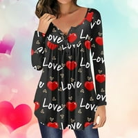 Ženska tunika vrhovi ljubavne srčane grafičke majice za Valentinovo dugi rukavi majice majica moda za
