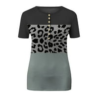 Dugme Swirts za žene T majice za žene Grafički posad za kratki rukav dolje Leopard Print Ljeto Regular