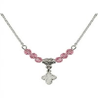 Rodijumska ogrlica sa ružičastom ružičastog oktobra mjeseca rođenja Kamene perle i četverostrano šarm