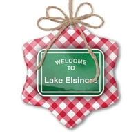 Ornament tiskani jedno oboren zeleni cestovni znak Dobrodošli u jezero Elsinore Božić Neonblond