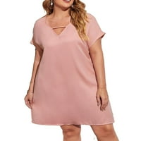 Ženska casual obična koraljne ružičaste ružičaste ružičaste haljine s kratkim rukavima plus veličine