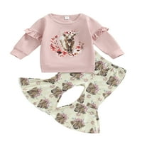 Colisha Girls Outfit Dugi rukav Top + Flared Hlače Crew Crt Proljeće Jesen odijelo Ležerne prilike za životinje Print Gant Set Pink