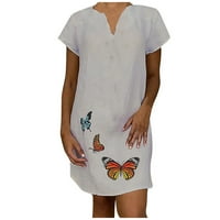 USMixi ženske haljine meke pamučne platnene plus veličine tunirajuće haljine modni leptir print V-izrez