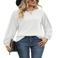 Niveer Women T-Majica dugih rukava Tors Crew Crt Majica Elegantna bluza od tunika Vafle Tee White 2xl
