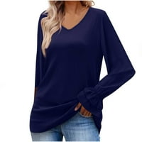 Ženska puna boja dugih rukava s rukavima V-izrez V-izrez Top Majica Bluza Hot6SL4491615