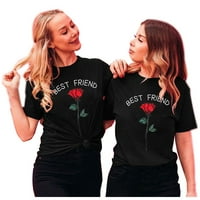 Žene Najbolji prijatelji Pisma Rose Printed T Odmjane kauzalne bluze vrhovi crne l