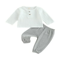 Toddler Baby Boy Girl Pamuk posteljina Postavite čvrsta majica dugih rukava Top nacrtavanje elastičnih