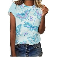 Summer casual majica s kratkim rukavima za žene slatki leptir print okrugli vrat labavi fit vrhovi tinejdžeri