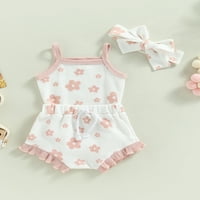 Calsunbaby Ljeto Newborn Baby Girls Romper set cvjetnih špageta trake bez rukava s rukavima s kratkim hlačama za glavu 12-mjeseci