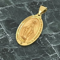 Dame 14k žuto zlato čudesna Djevica Marija šuplje OVAL Polirano privjesak ogrlica