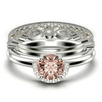 Fairy Minimalist 2. Prsten za venčani prsten za ručni rez i dijamantni moissanitni zaručni prsten, dva podudarna traka u 10K čvrstog zlatnog zlata, poklon za njen, obećajući prsten, godišnjica, trio set