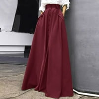 Zhizaihu A Line suknja Žene svakodnevno elegantan srednji struk Single dugačka suknja Boho suknja L