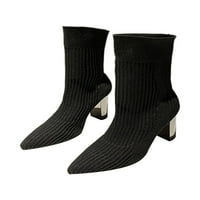 Daeful Womens Block Heel Boot Sock Stil Haljine Obuće za vuču na elastičnim čarapama Boots Comfort Casual High Heels Crno 7,5