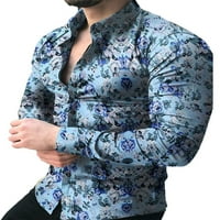 Glonme muškarci vrhovi gumb dolje majice s dugih rukava bluza s jednom grubom tunika košulje casual rever vrat bijeli l