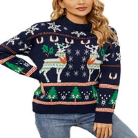 Sunitorski ženski božićni džemper slatki praznični Xmas dukserirt okrugli vrat zimski topli pulover