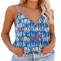 Voguele žene VEST V izrez CAMI vrhovi Strappy Camisole Beach Tee Ležerne košulje plave m