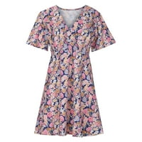 Ernkv Ženska plus veličina MINI linijska haljina za klirens cvjetno print kuća za odmor V izrez Haljina